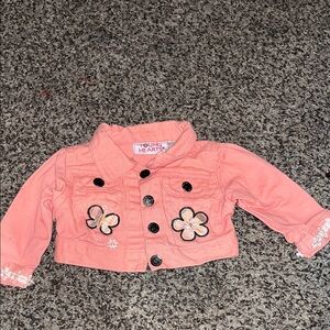 Pink Kids cropped Jacket with Floral Embroidery